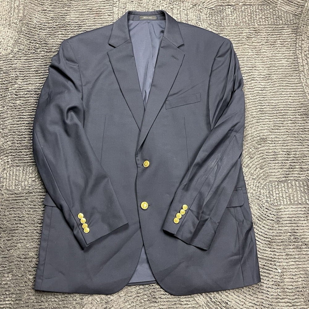 Lauren Ralph Lauren Blazer 44R Navy Blue 100% Wool Gold Buttons Sport Coat
